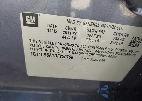 2013 Chevrolet Malibu 1Lt from USA, damaged, VIN 1G11C5SA1DF220760